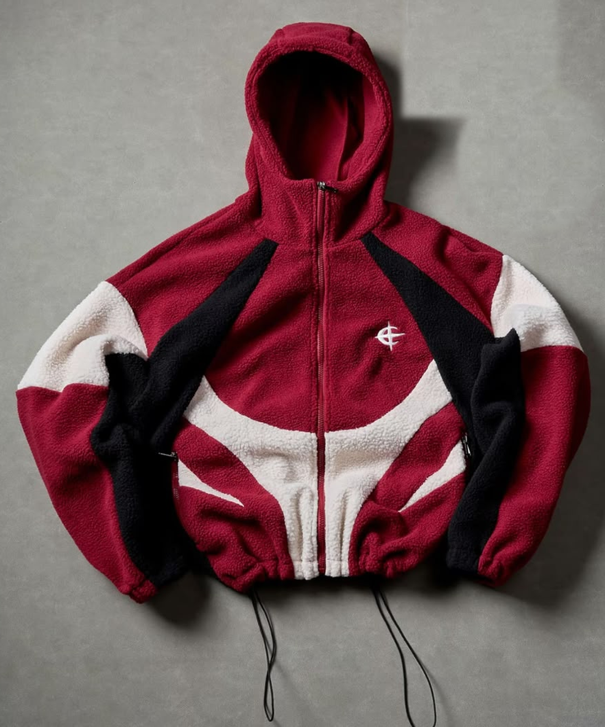 NOVA - FLEECEJACKE in Rot/Weiß/Schwarz, Gesamtansicht liegend
