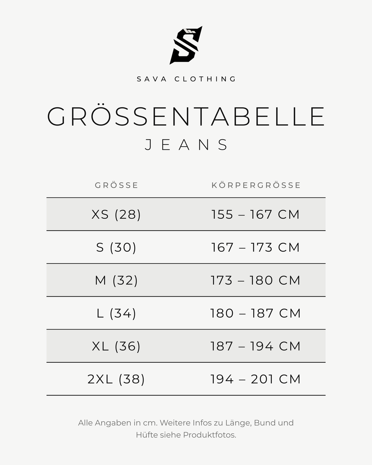 Größentabelle Jeans