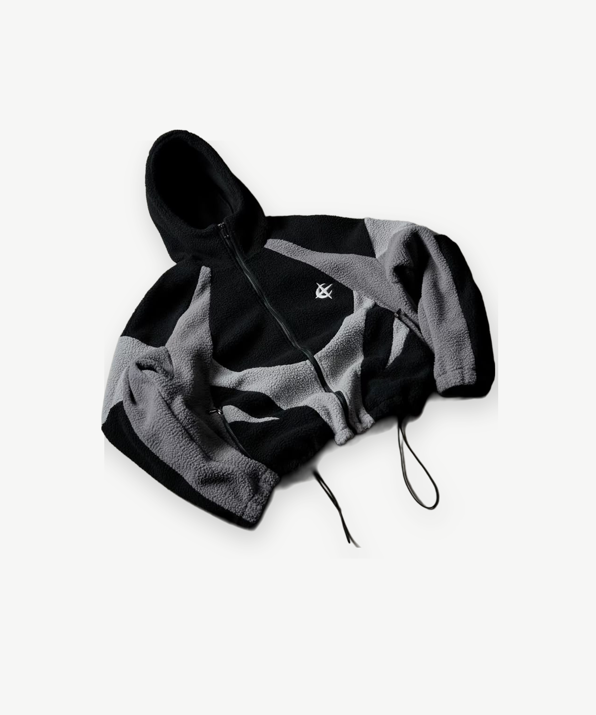 NOVA - FLEECEJACKE in Schwarz/Grau, Einzelansicht mit Logo