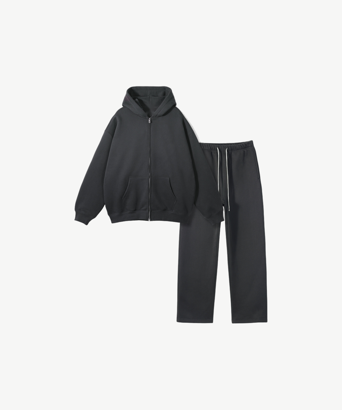 VELOR - ZIP TRACKSUIT in Dunkelgrau, Einzelansicht von Hoodie mit Zip und Jogger